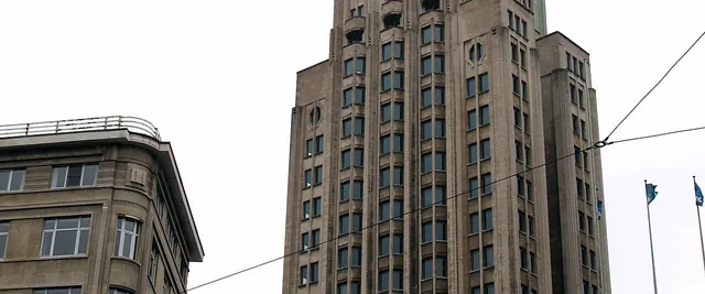 Facade of the Boerentoren office tower in Antwerp city centre