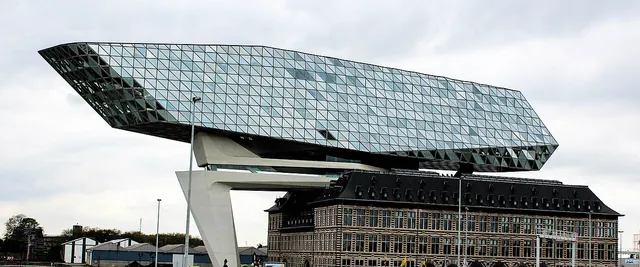The Port House (Havenhuis) at the Antwerp docks, with its glass extension on top of the historic building